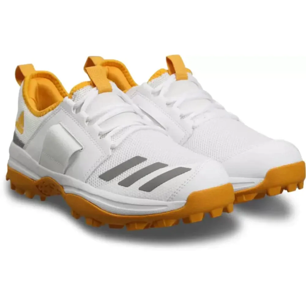 Adidas Men's Cricup 23 Cricket Shoe (Cloud White/Dove Grey/Active Gold)