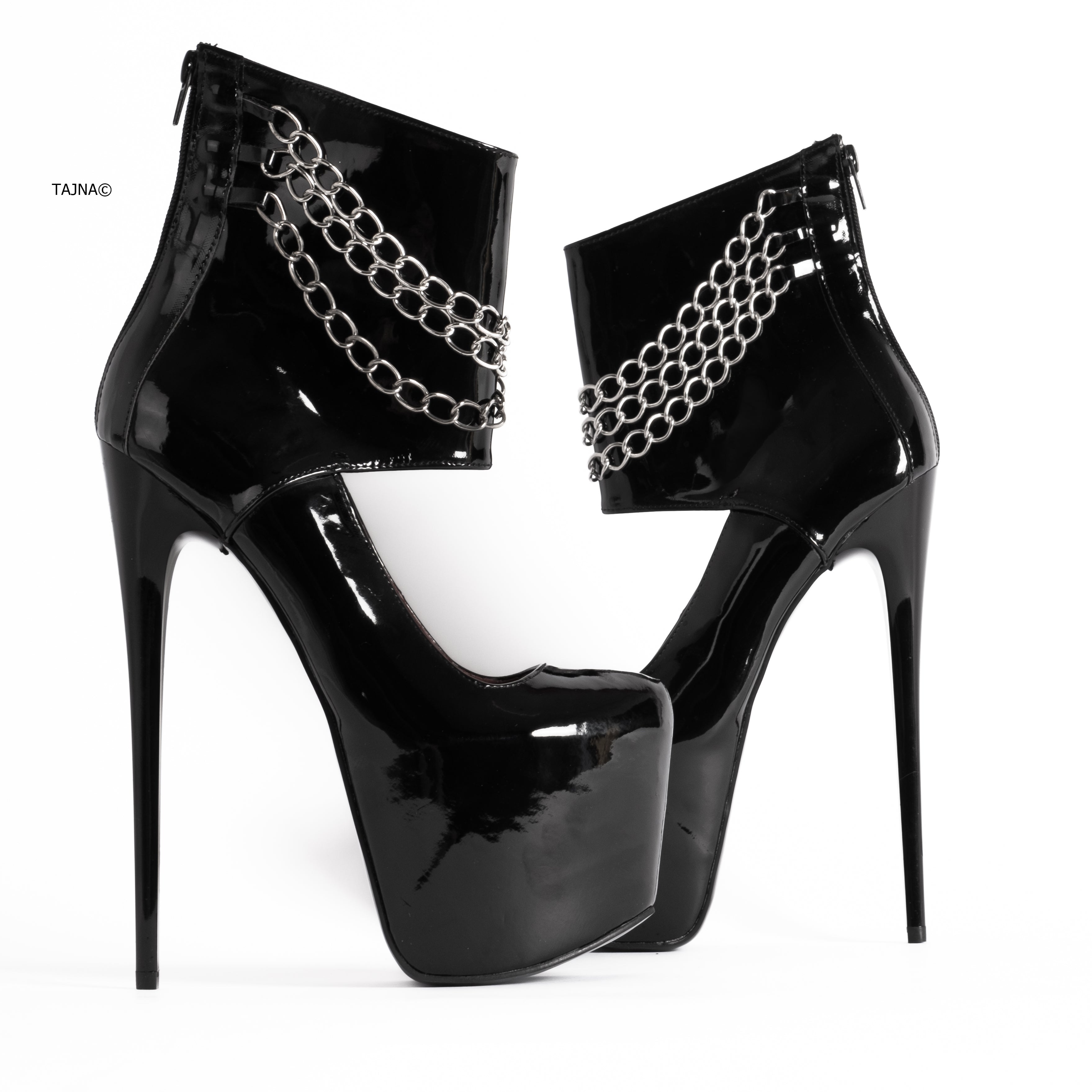 Ankle Bondage Chained Black Gloss High Heels