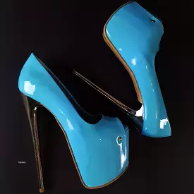 Baby Blue Gloss Peep Toe Metallic High Heels