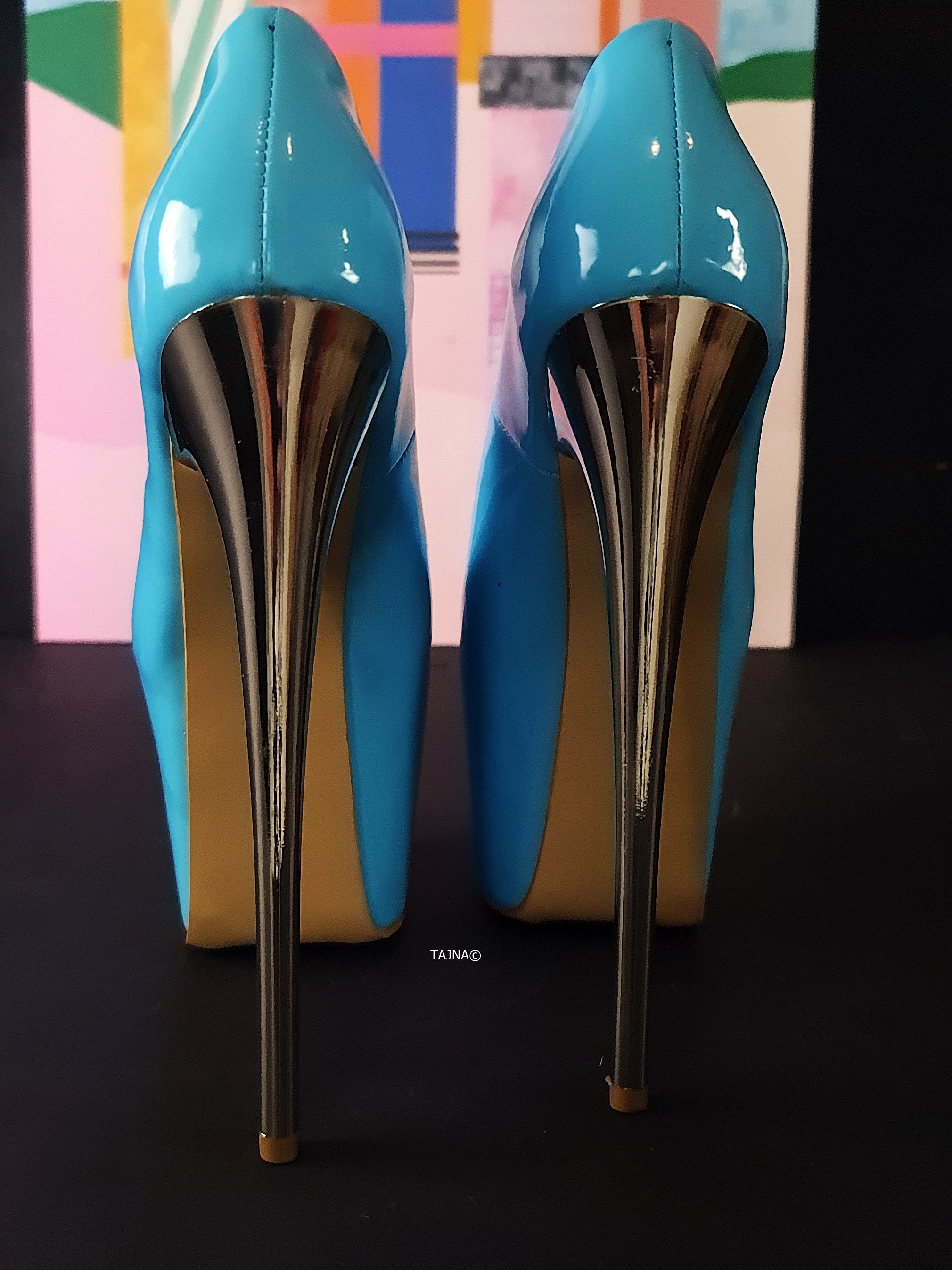 Baby Blue Gloss Peep Toe Metallic High Heels