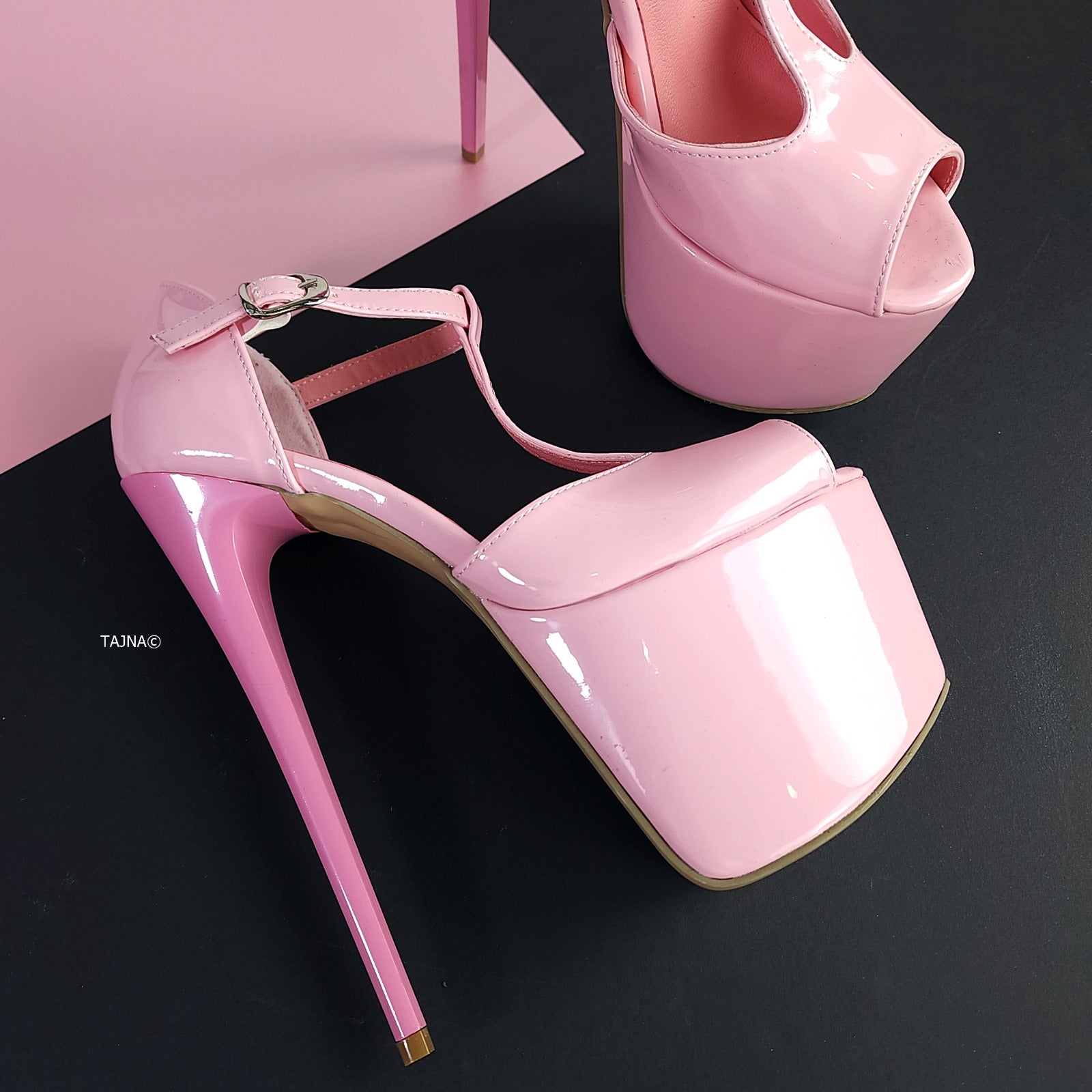 Baby Pink T-strap Platform High Heels