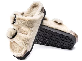 Birkenstock: Arizona Platform Big Buckle in Teddy Eggshell Shearling