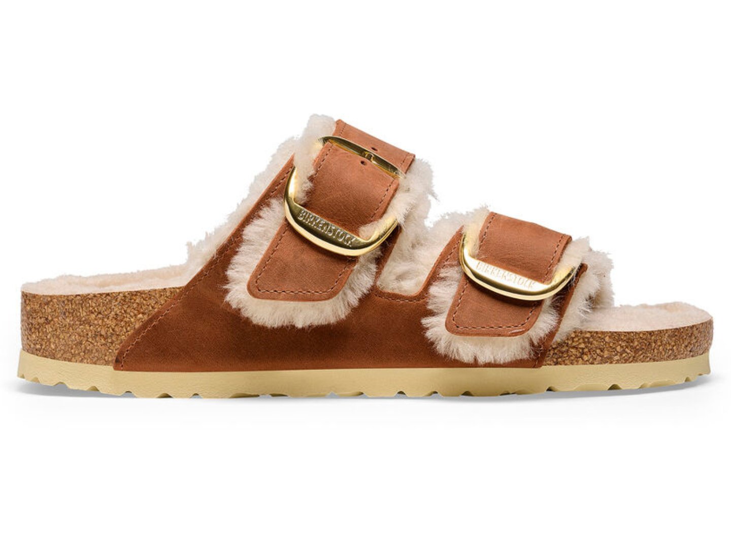 Birkenstock: Arizona Shearling Big Buckle in Cognac