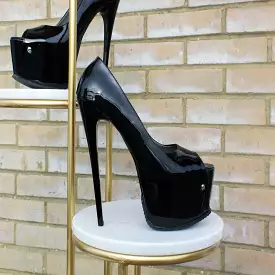 Black Gloss Half Serrated Sole High Heels