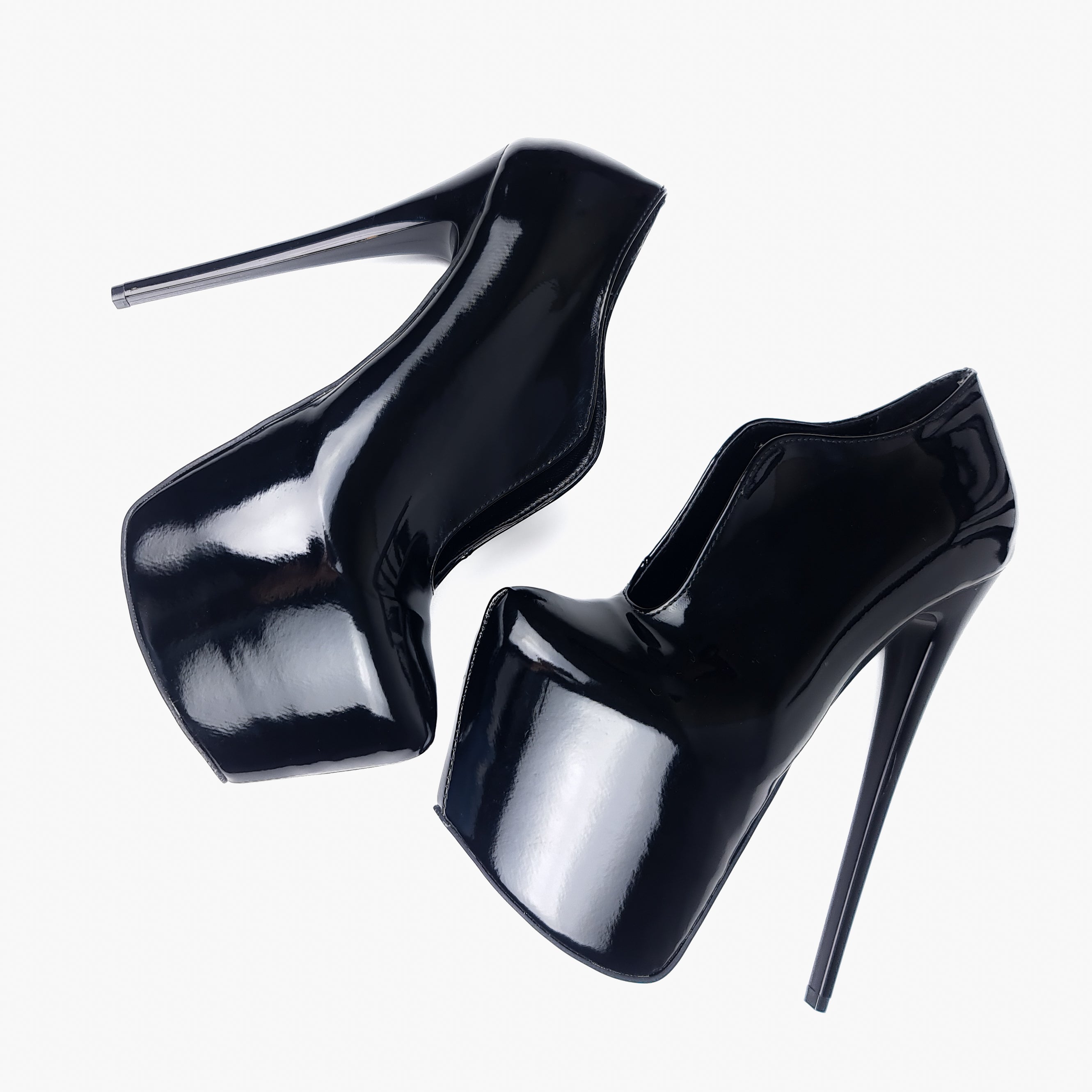 Black Gloss Mid Slit Ankle Cut High Heels