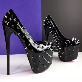 Black Gloss Spike Stutted Platform High Heels