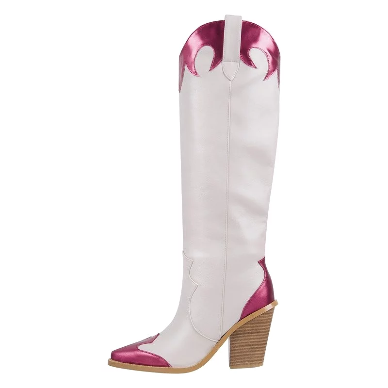 Boots Queen Tavered (White and fuchsia)