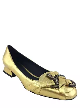 Bottega Veneta Embellished Metallic Leather Ballerinas Size 7.5