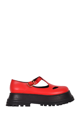 Burberry Red Leather Platform Mary Jane Flats Size 36