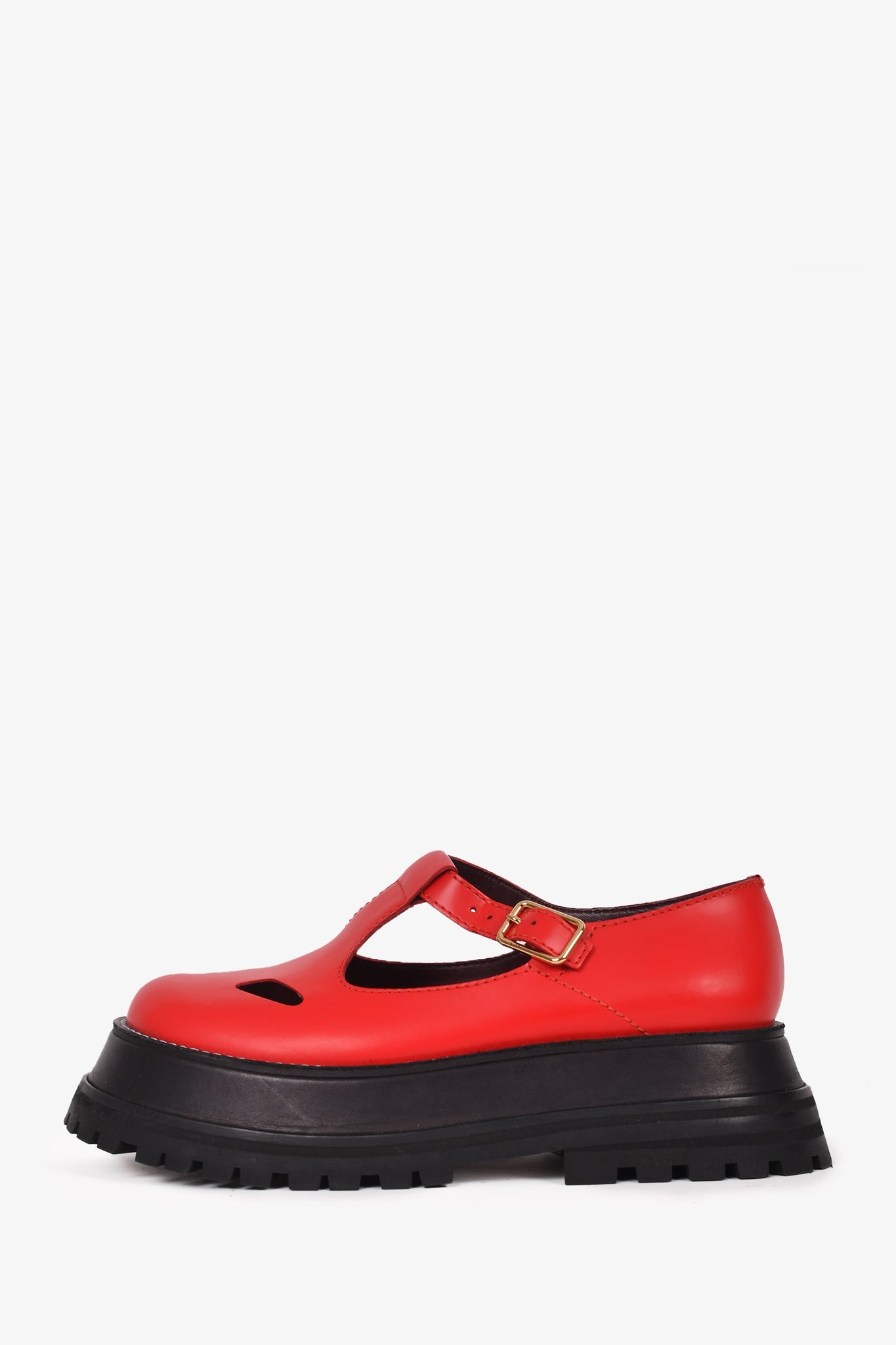 Burberry Red Leather Platform Mary Jane Flats Size 36