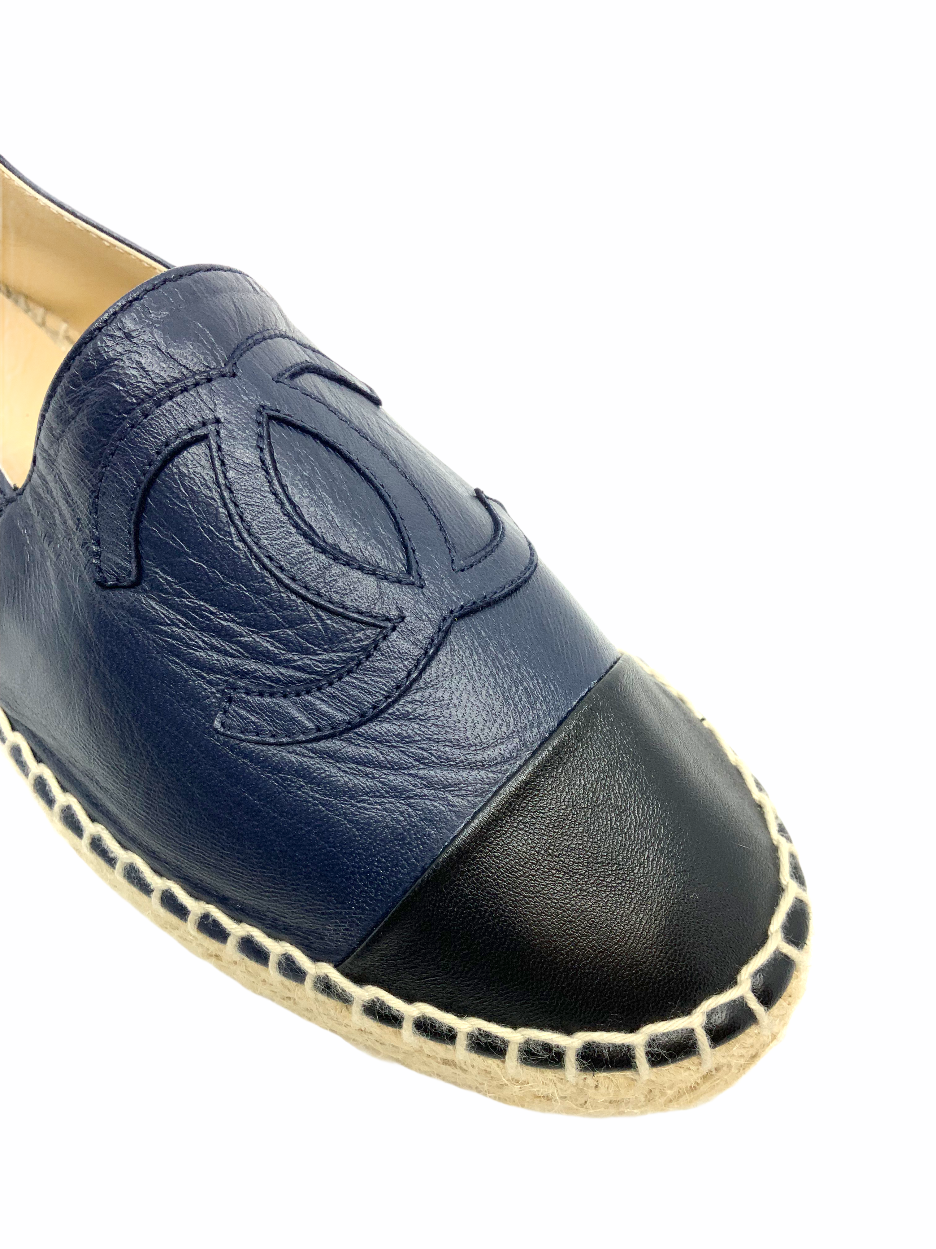 Chanel Lambskin Leather CC Espadrille Flats Size 6