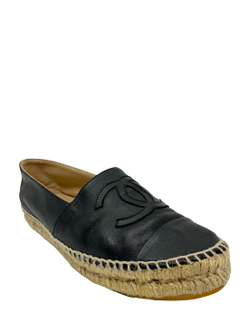 Chanel Lambskin Leather CC Espadrille Flats Size 9