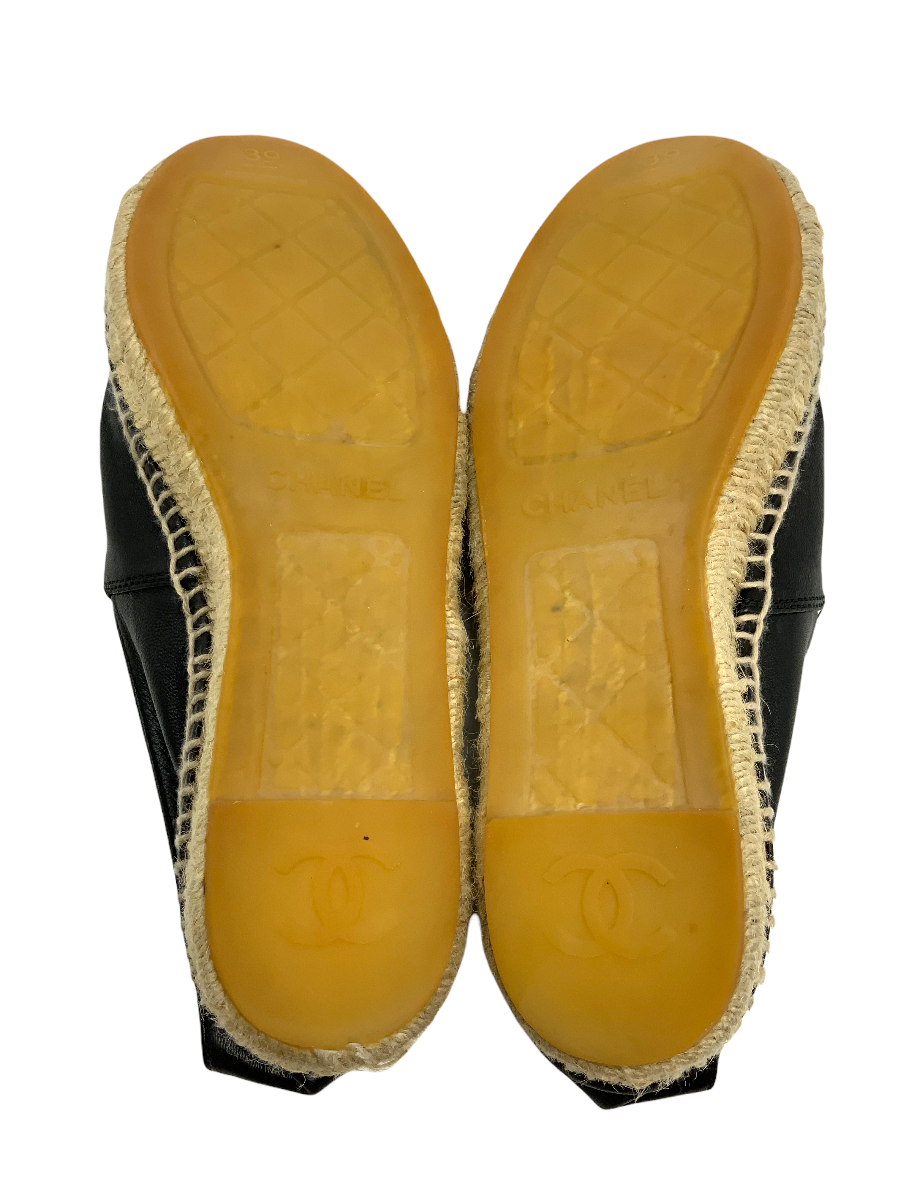 Chanel Lambskin Leather CC Espadrille Flats Size 9