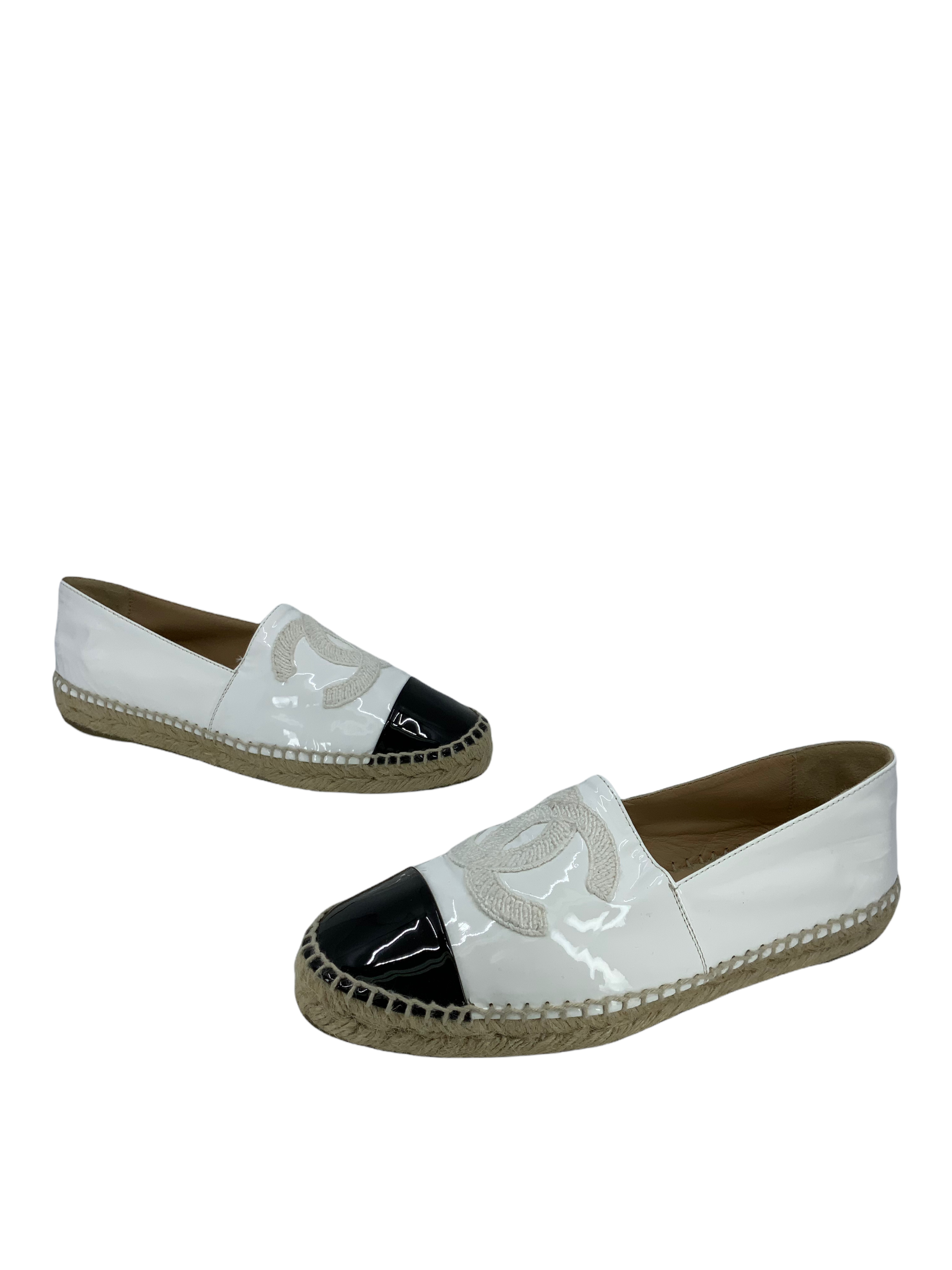 Chanel Patent Leather CC Espadrille Flats Size 6