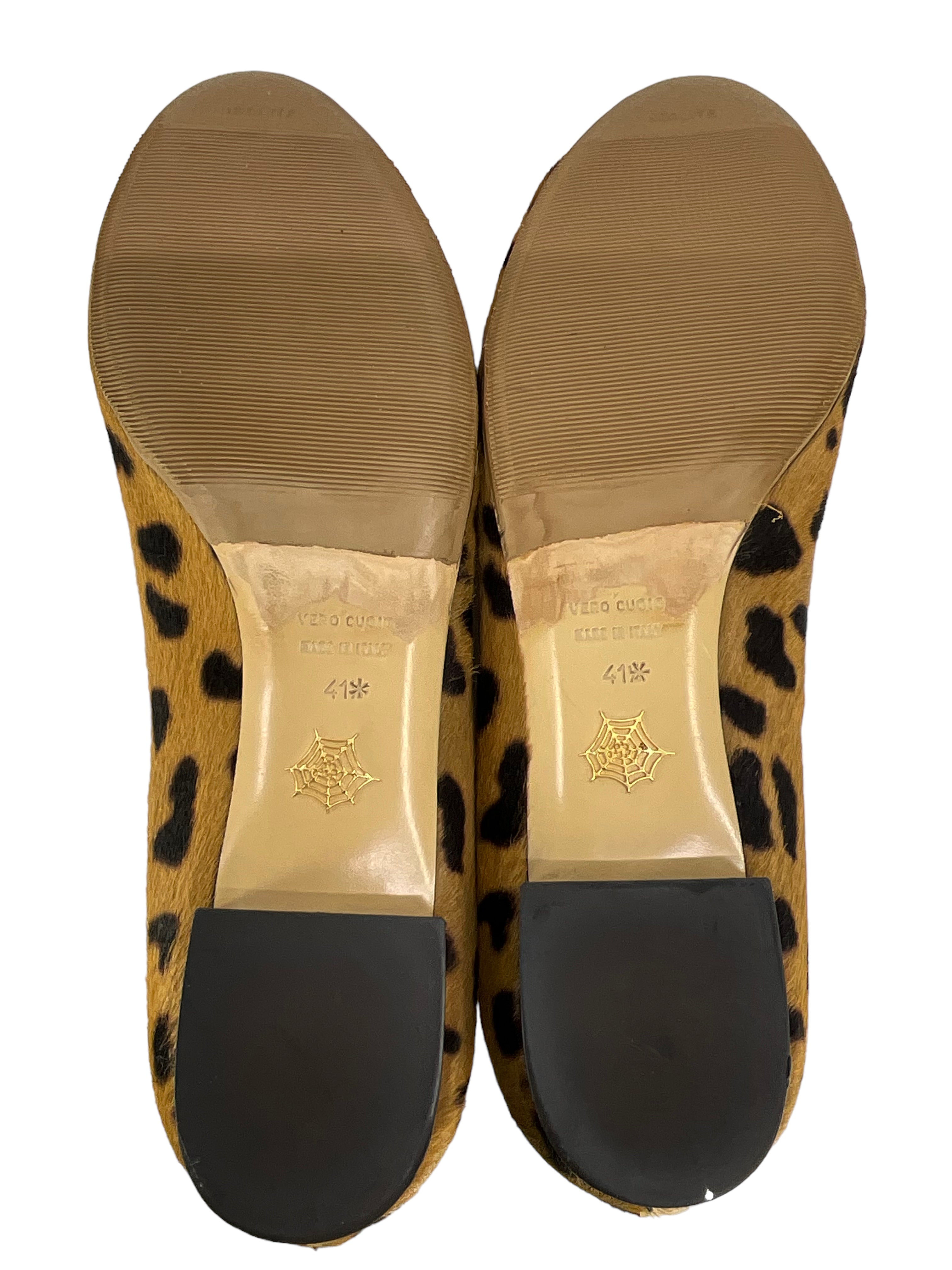 Charlotte Olympia Leopard Print Calf Hair Kitty Cat Flats Size 11