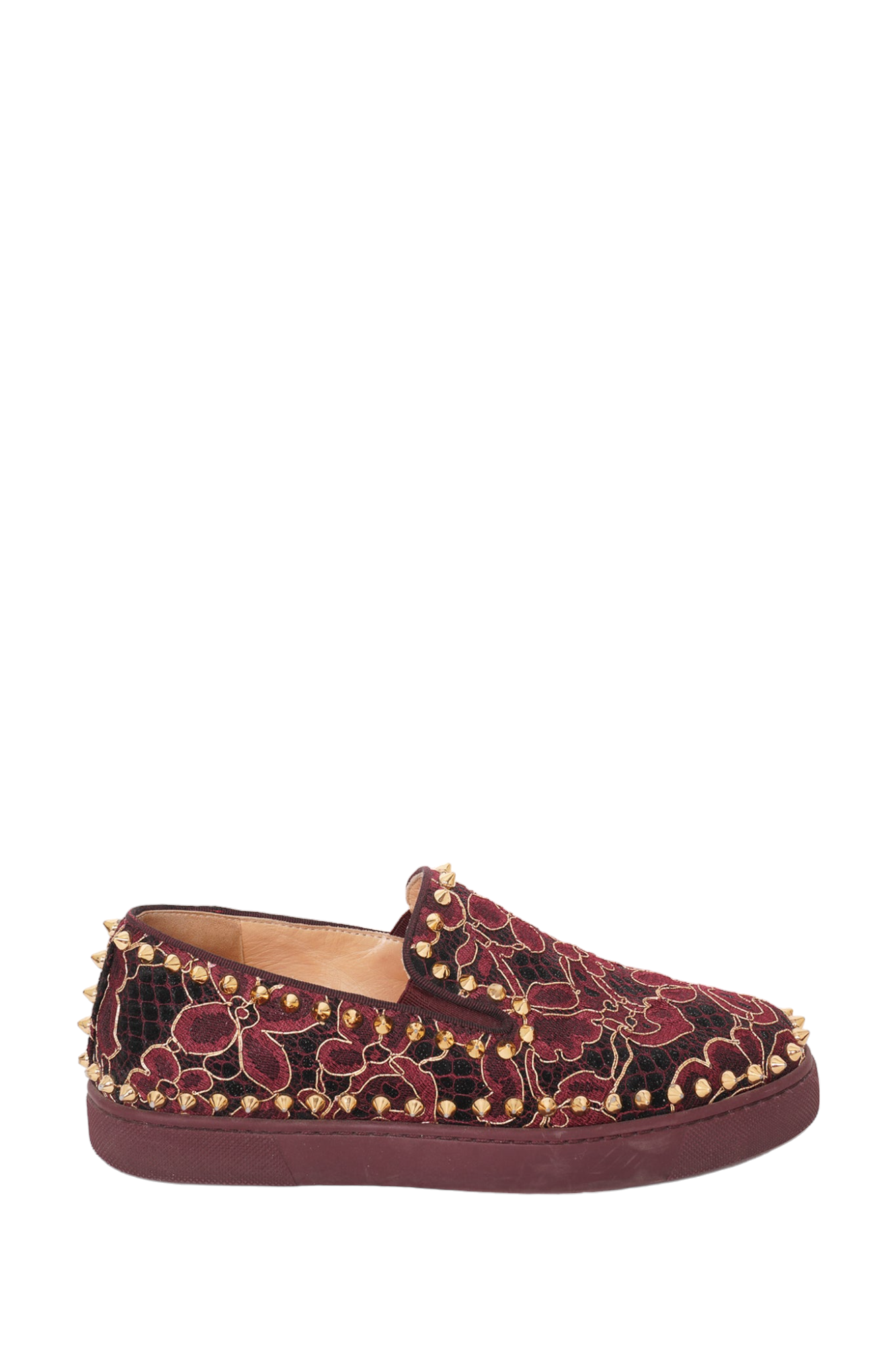 Christian Louboutin Burgundy 'Pik Boat' Spiked Flats Size 38