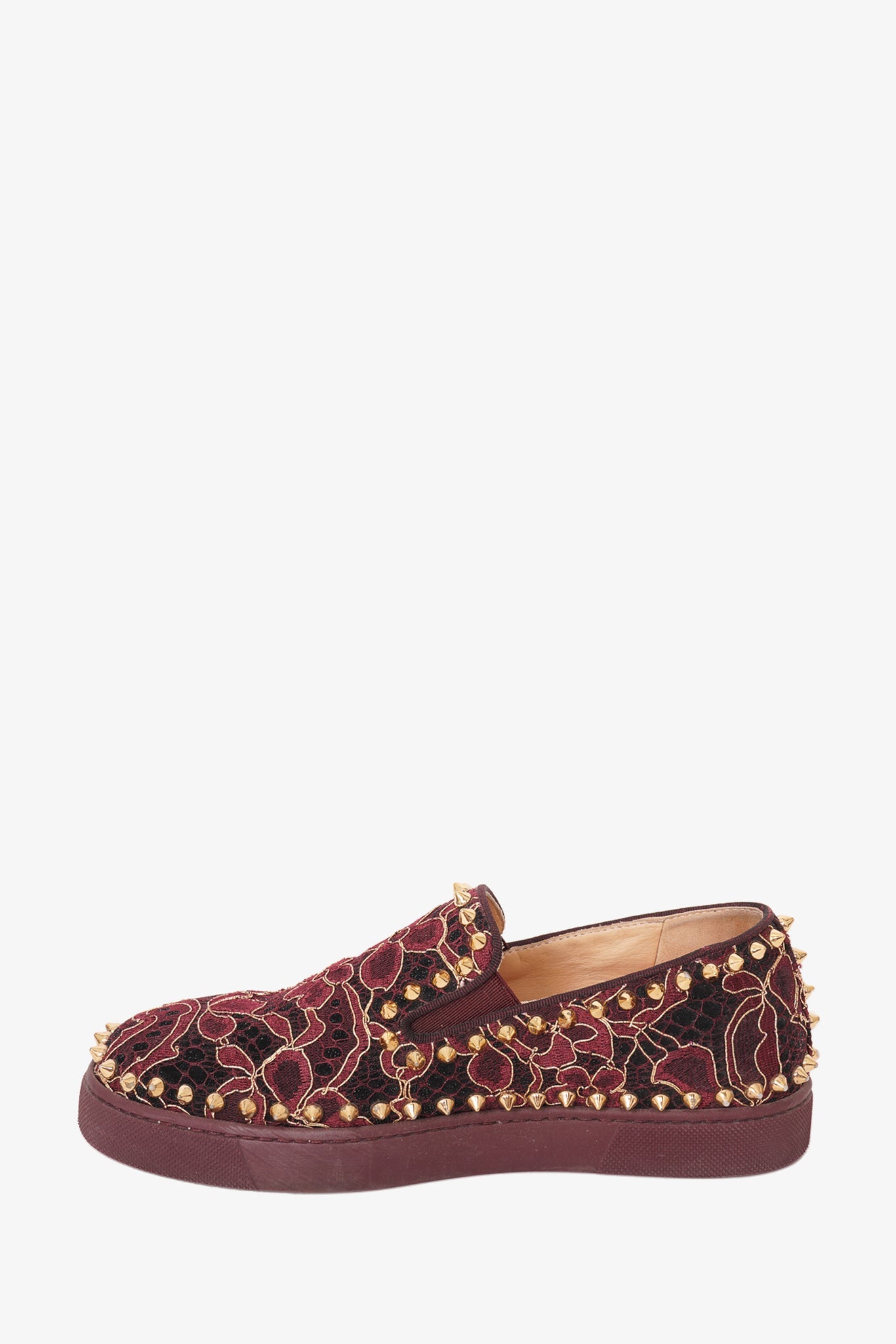 Christian Louboutin Burgundy 'Pik Boat' Spiked Flats Size 38