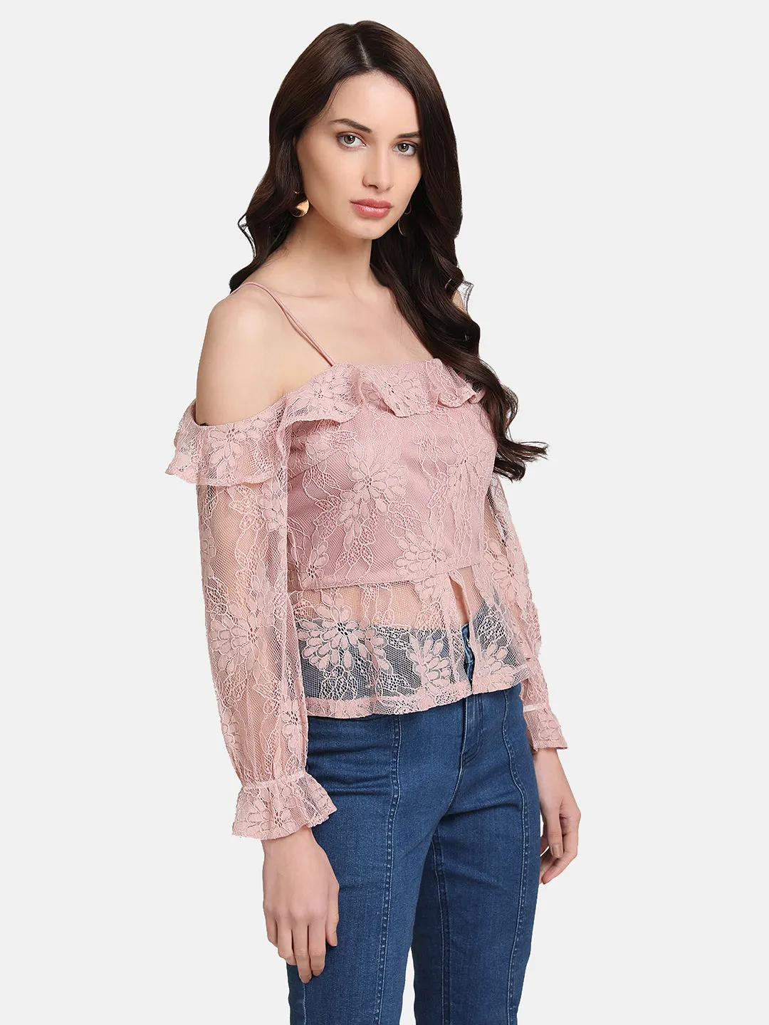 Cold Shoulder Lurex Lace Top