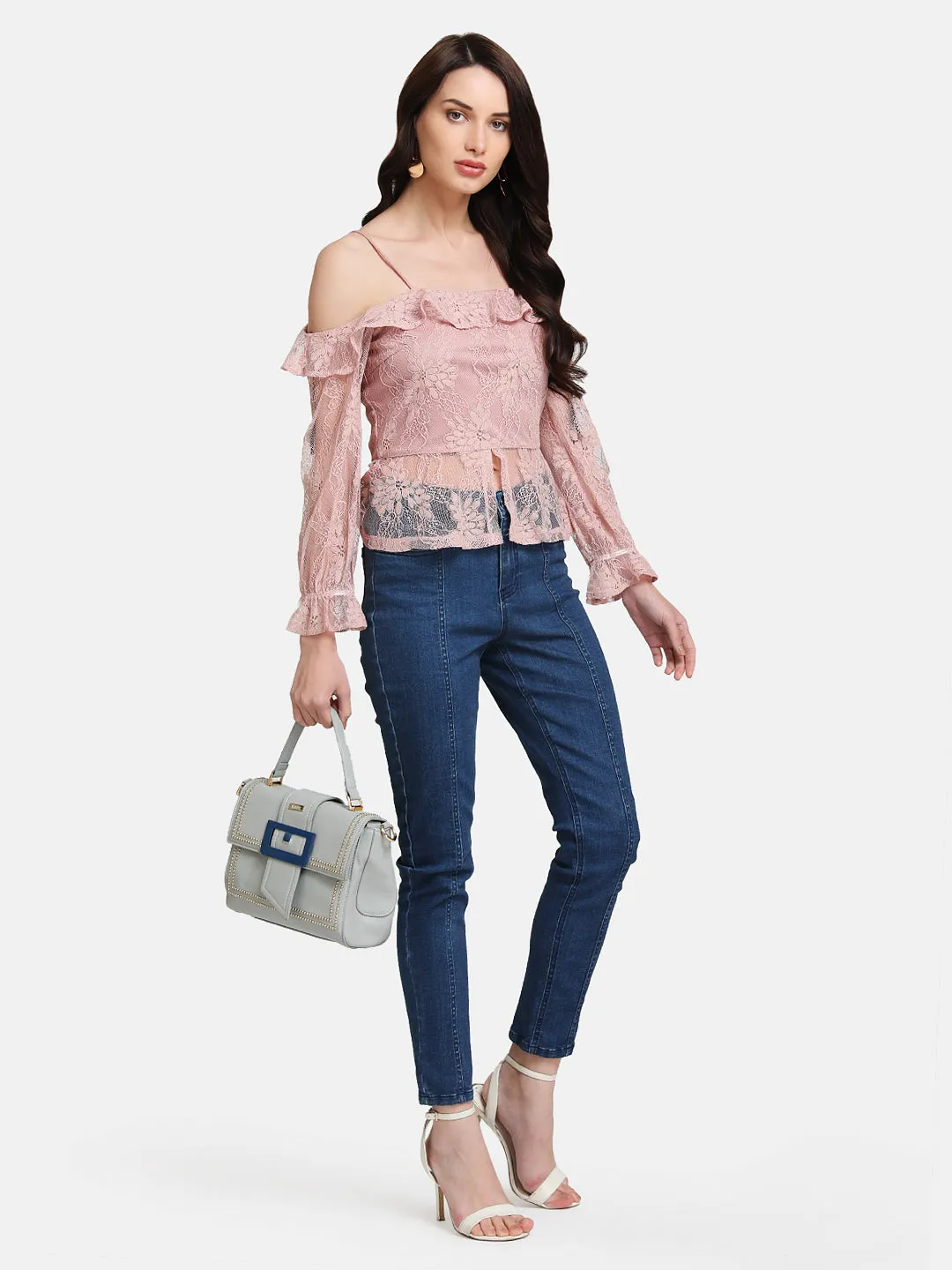 Cold Shoulder Lurex Lace Top