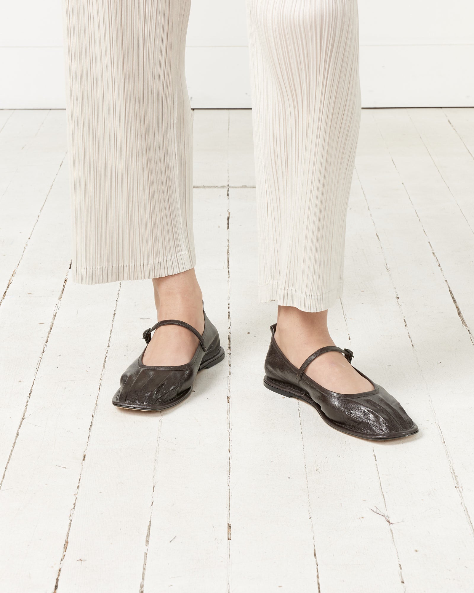 Dansa Pleated-Toe Mary Jane Flat in Ebony