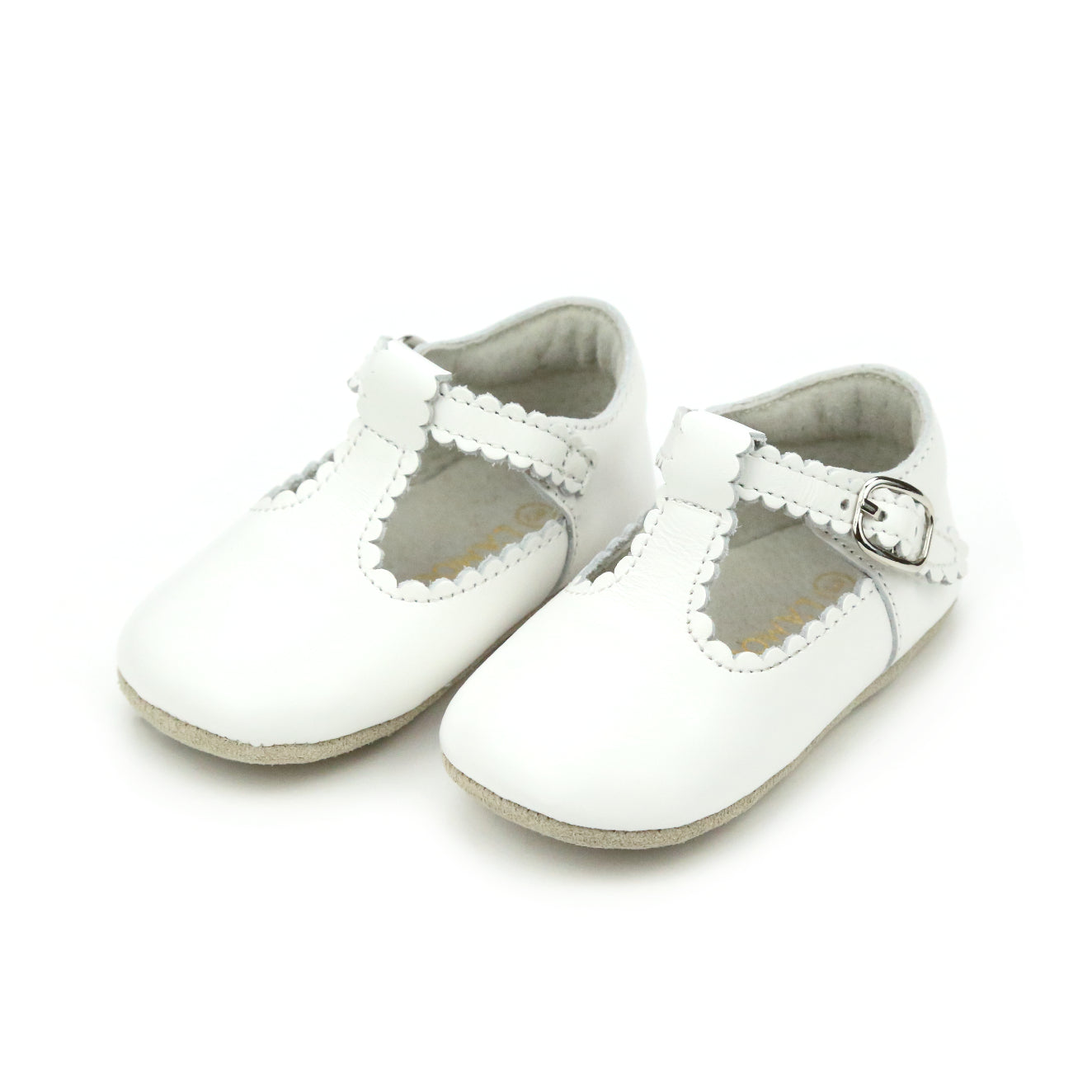 Elodie Girls Scalloped T-Strap Mary Jane Crib Shoe (Infant)