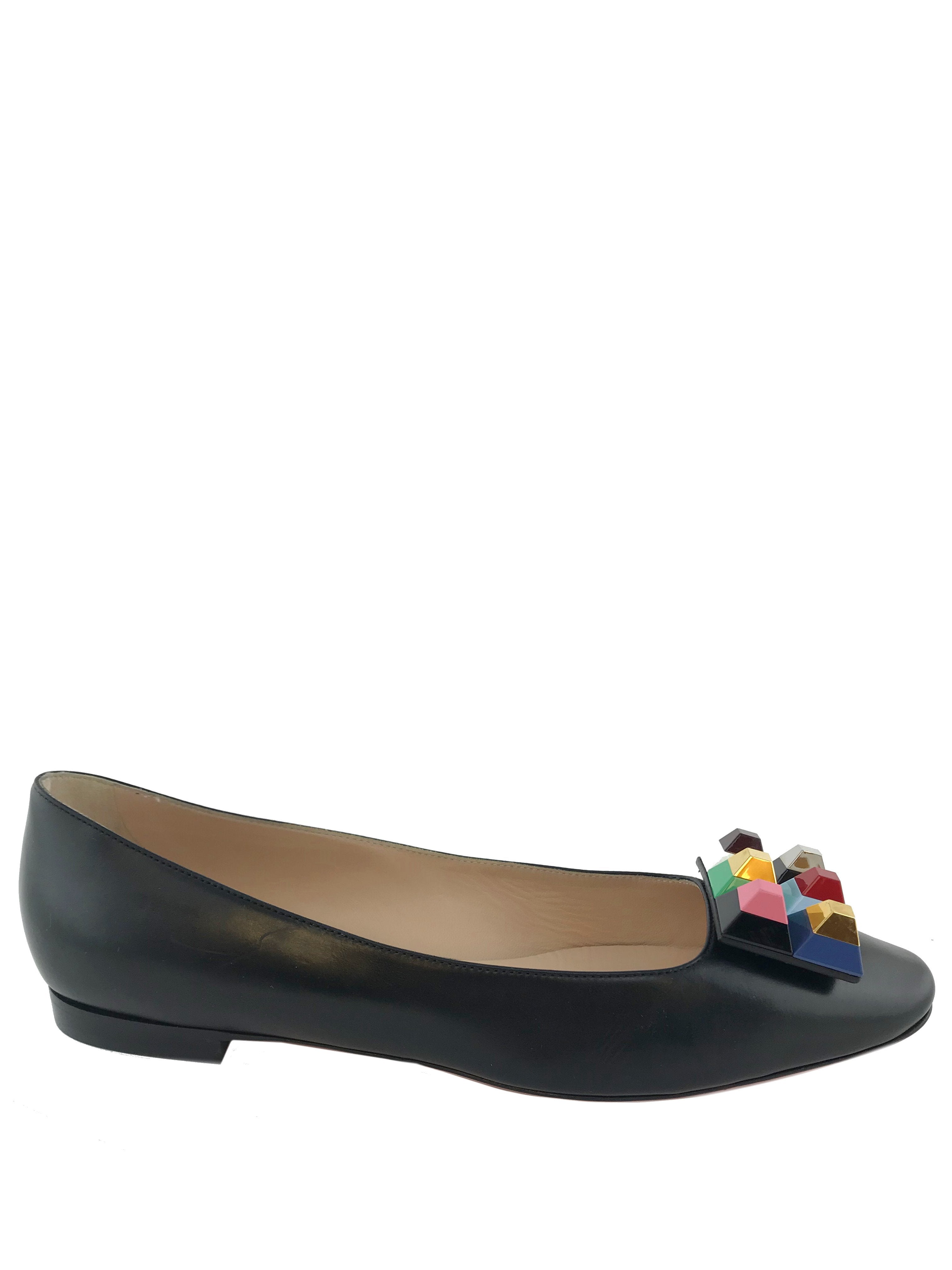 Fendi Rainbow Studded Leather Skimmer Flat Size 10