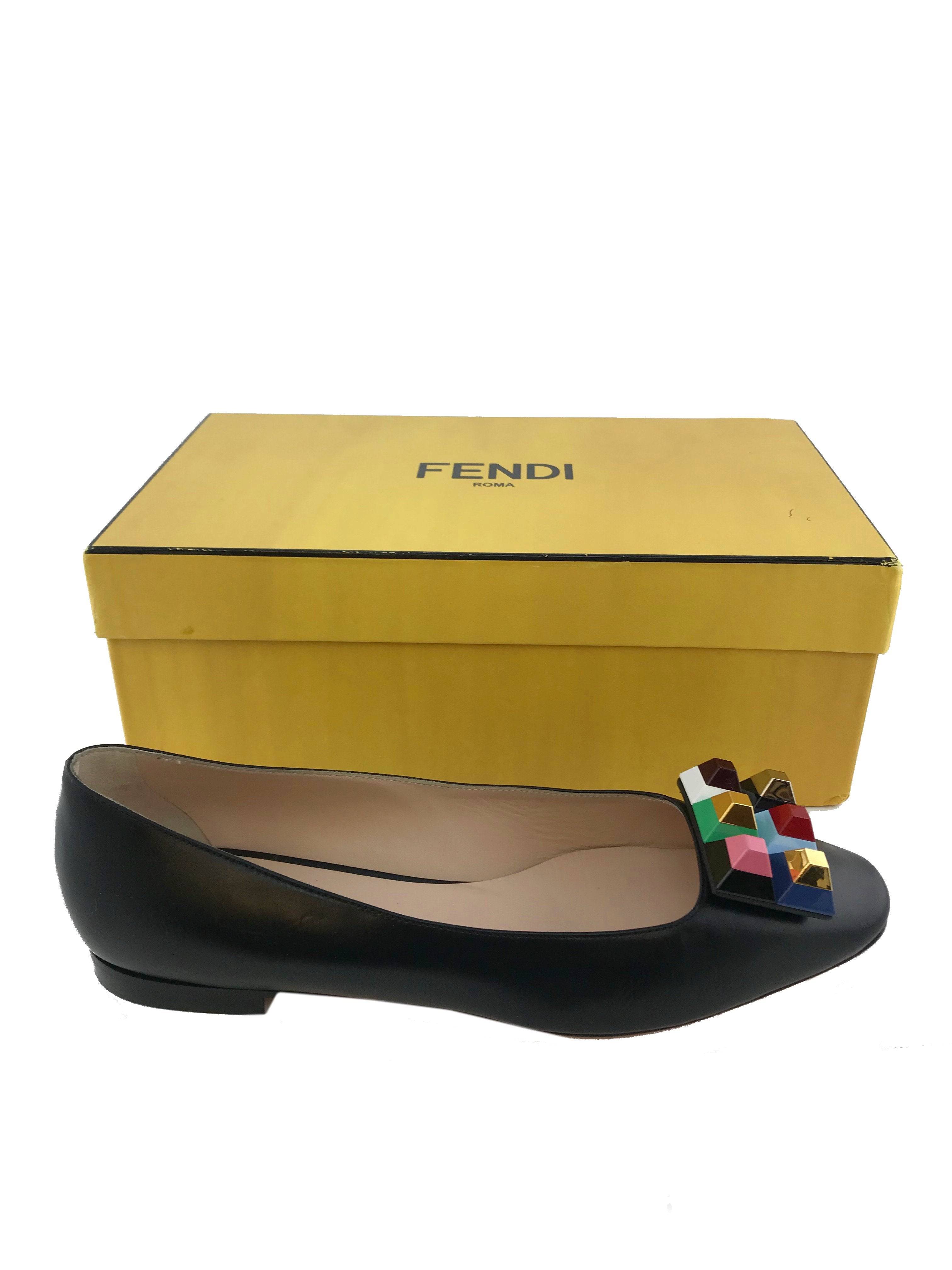 Fendi Rainbow Studded Leather Skimmer Flat Size 10