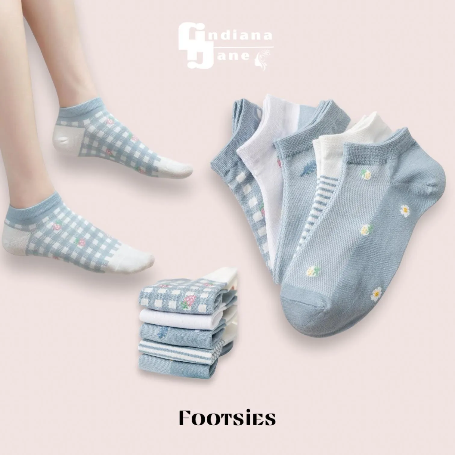 FOOTSIES 5pairs Set Cute Pattern Ankle Socks