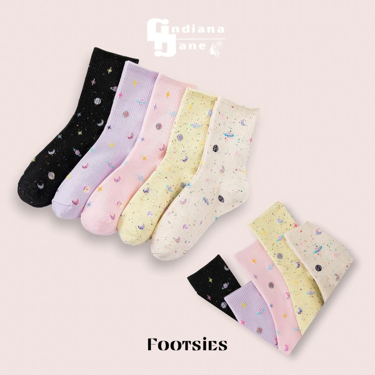 FOOTSIES 5pairs Set Floral Pattern Crew Socks