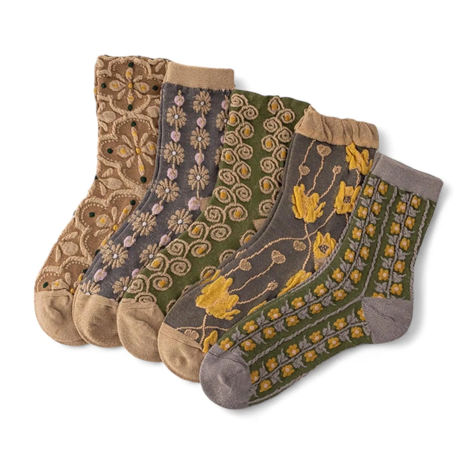 FOOTSIES 5pairs Set Floral Pattern Crew Socks