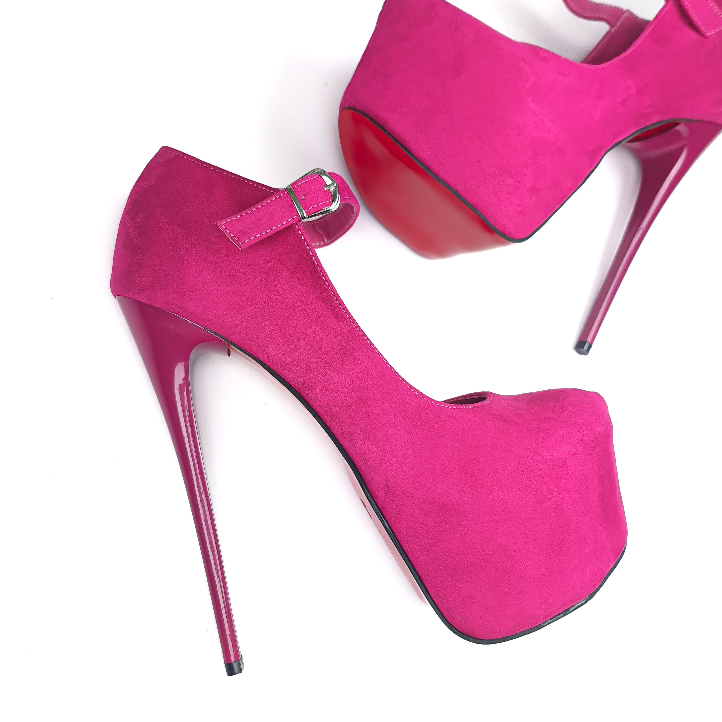 Fucshia Pink Suede Mary Jane High Heels