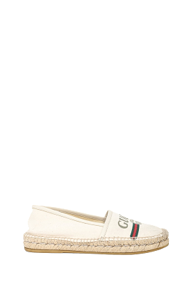 Gucci Cream Canvas Web Logo Espadrille Flats sz 35.5