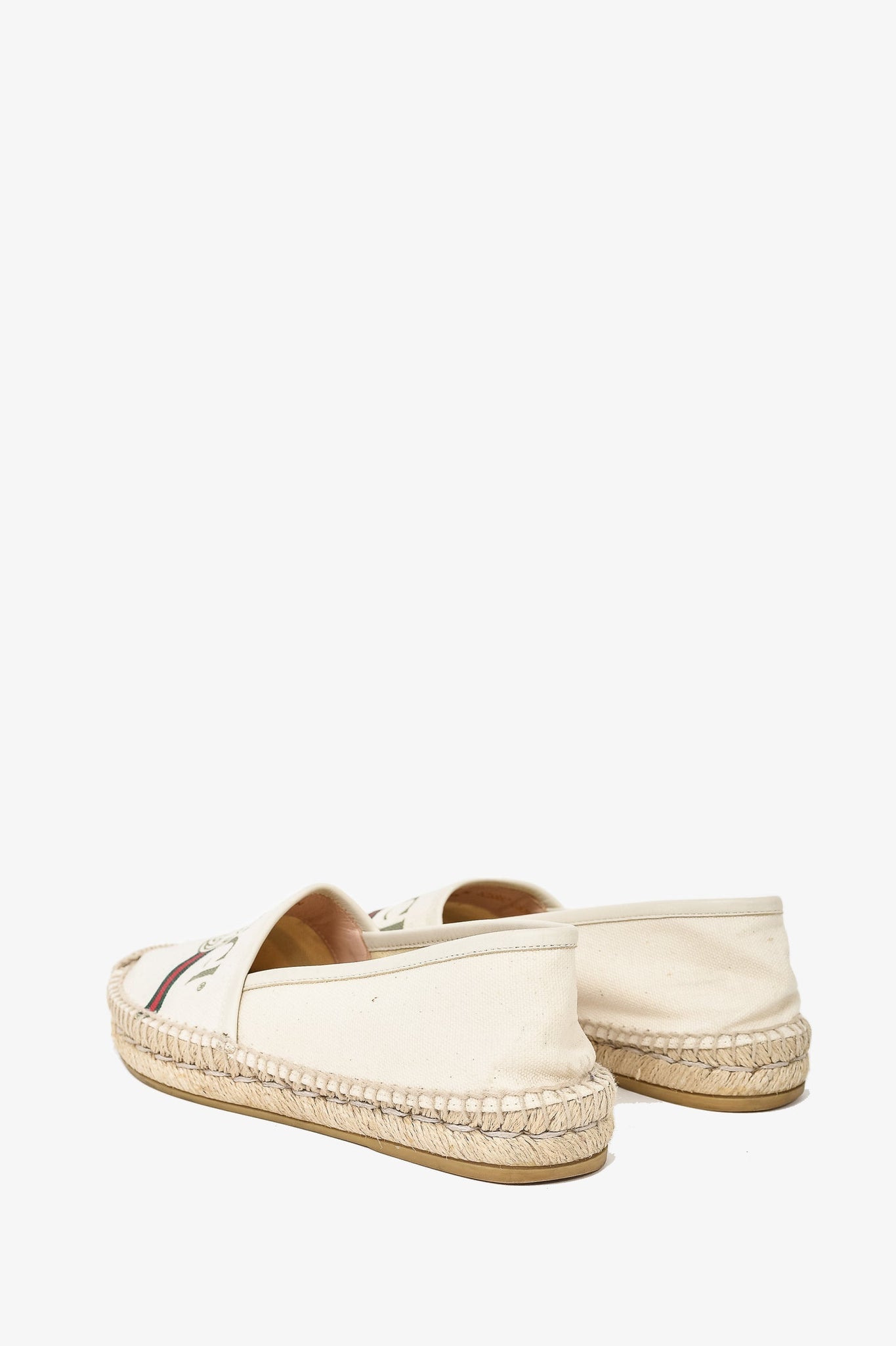 Gucci Cream Canvas Web Logo Espadrille Flats sz 35.5