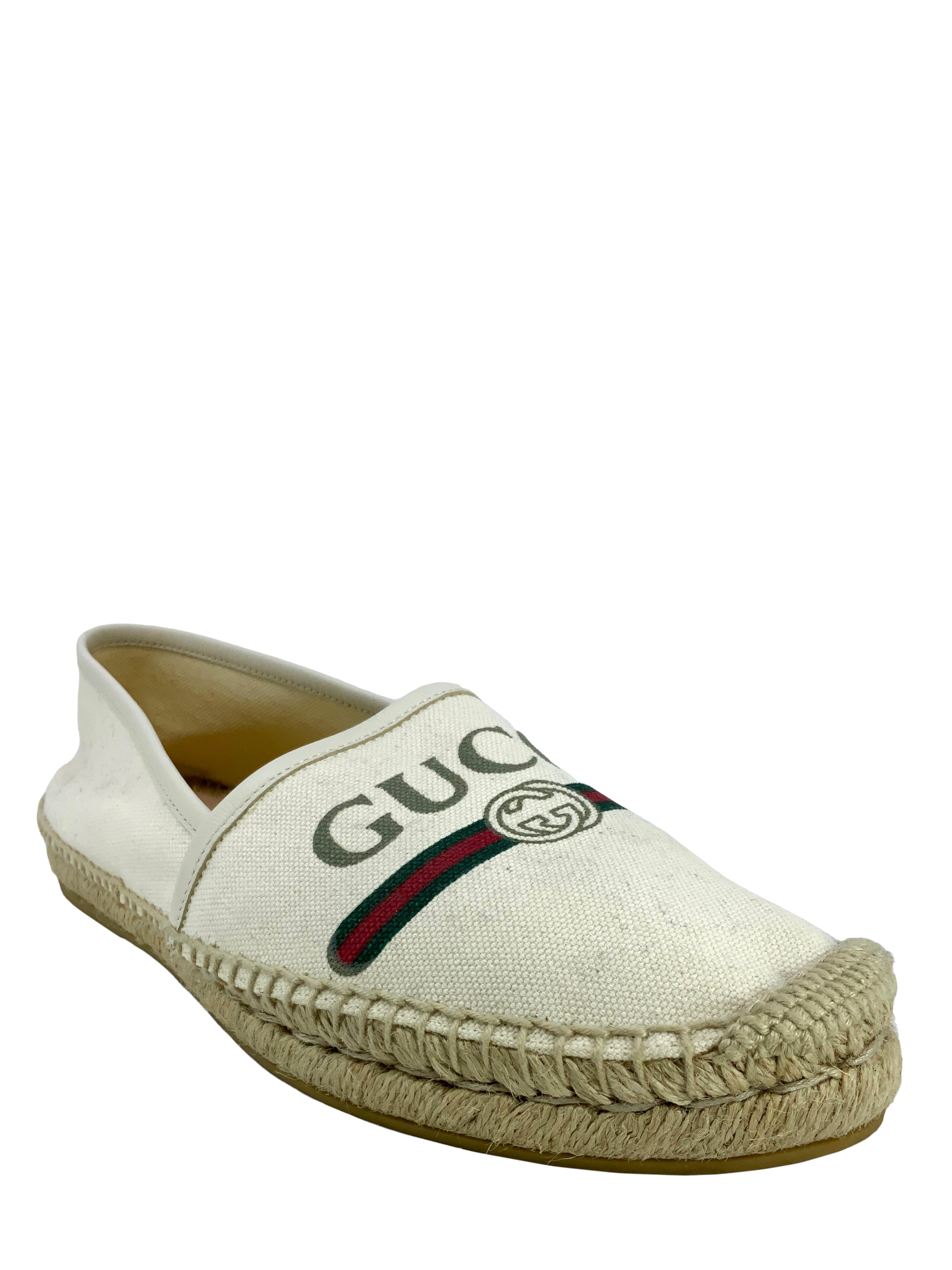 GUCCI Printed Logo Canvas Espadrille Flats Size 10