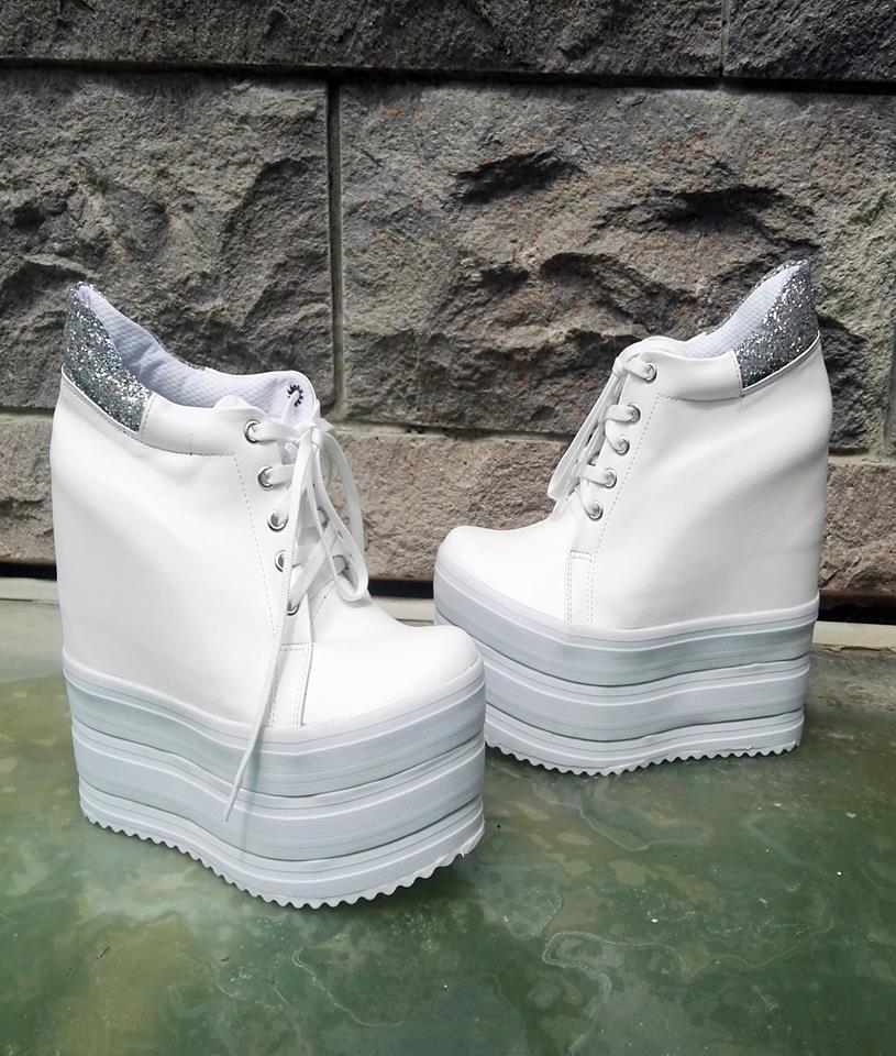 Lace up White 12-20 cm High Heel Wedge Casual Shoes