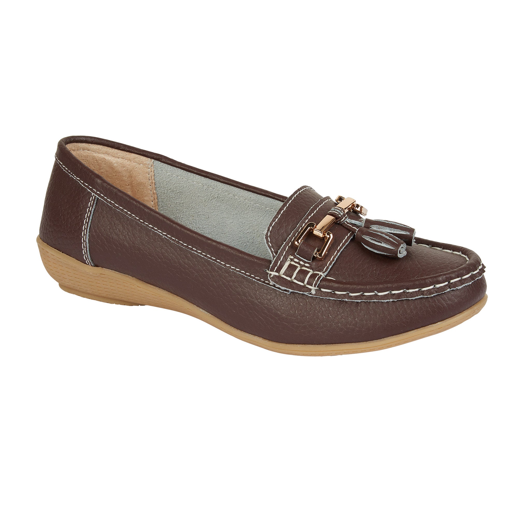 Ladies Leather Slip on Chocolate Shoes Nautical Flat Jo & Joe