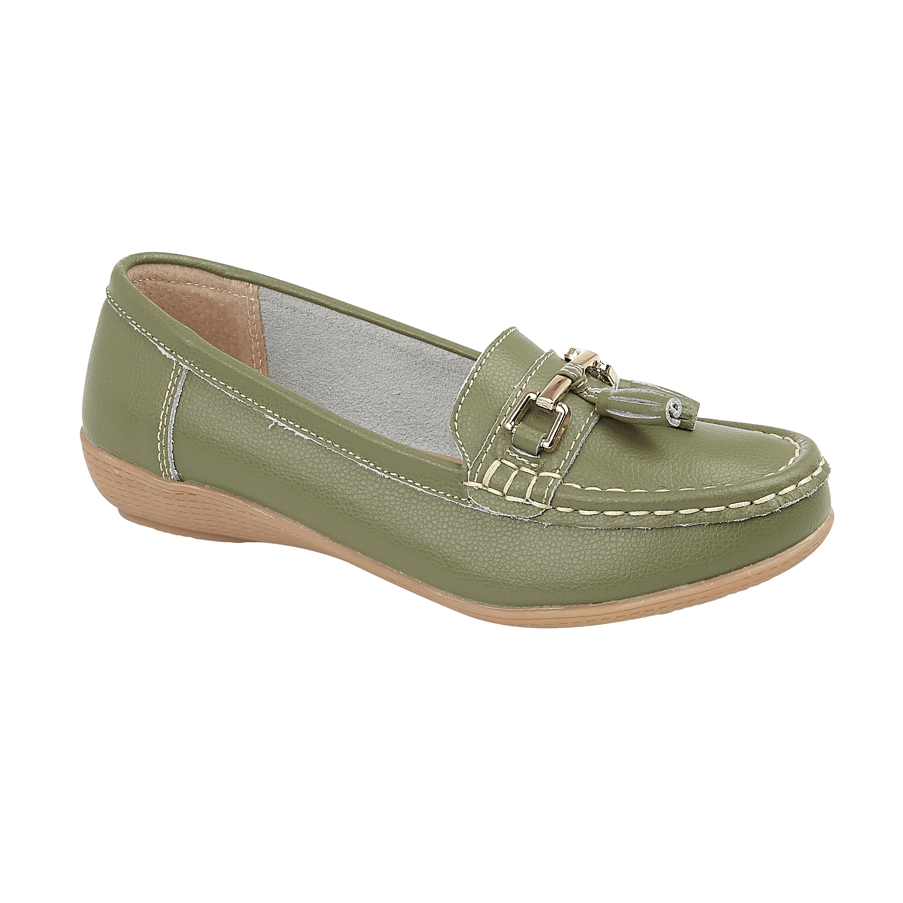 Ladies Leather Slip on Mistletoe Green Shoes Nautical Flat Jo & Joe