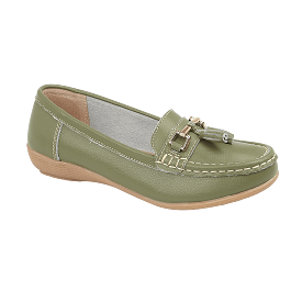 Ladies Leather Slip on Mistletoe Green Shoes Nautical Flat Jo & Joe