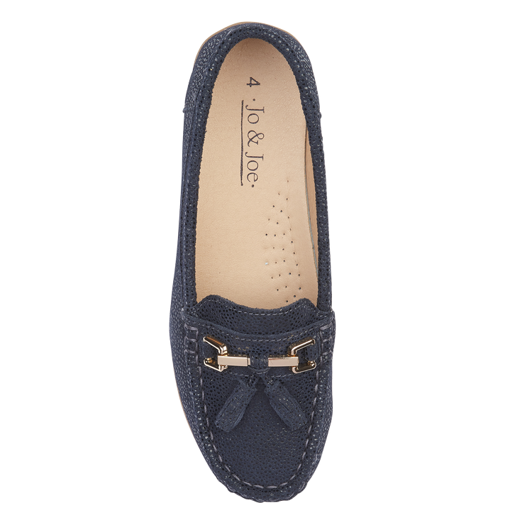 Ladies Leather Slip on Navy Shoes Tahiti Flat Jo & Joe