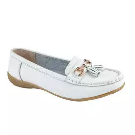 Ladies Leather Slip on White Shoes Nautical Flat Jo & Joe