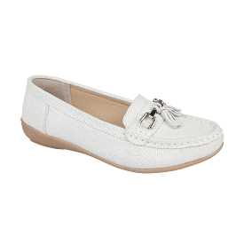 Ladies Leather Slip on White Shoes Tahiti Flat Jo & Joe