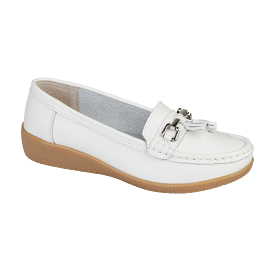 Ladies Leather Slip on White Shoes Wayfarer Flat Jo & Joe