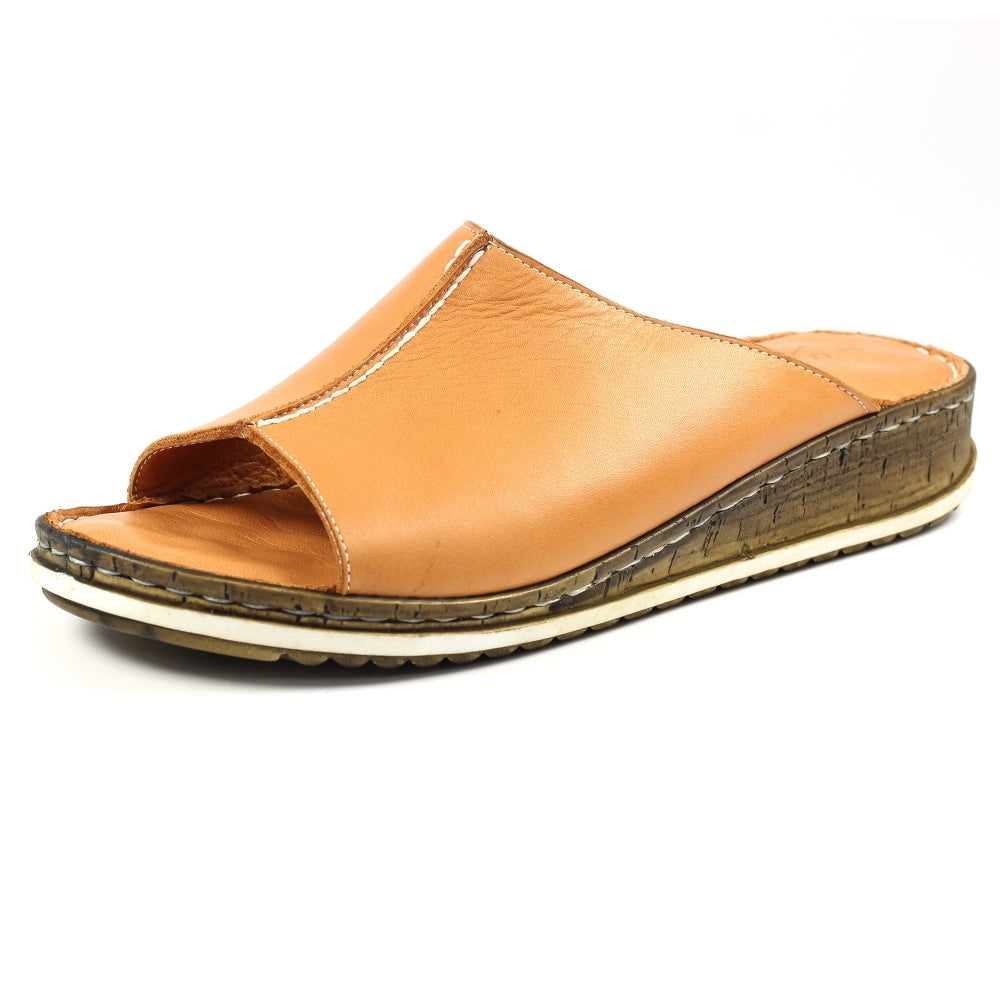 Ladies Lunar Mule Tan Leather Slider Harmony Flats SALE