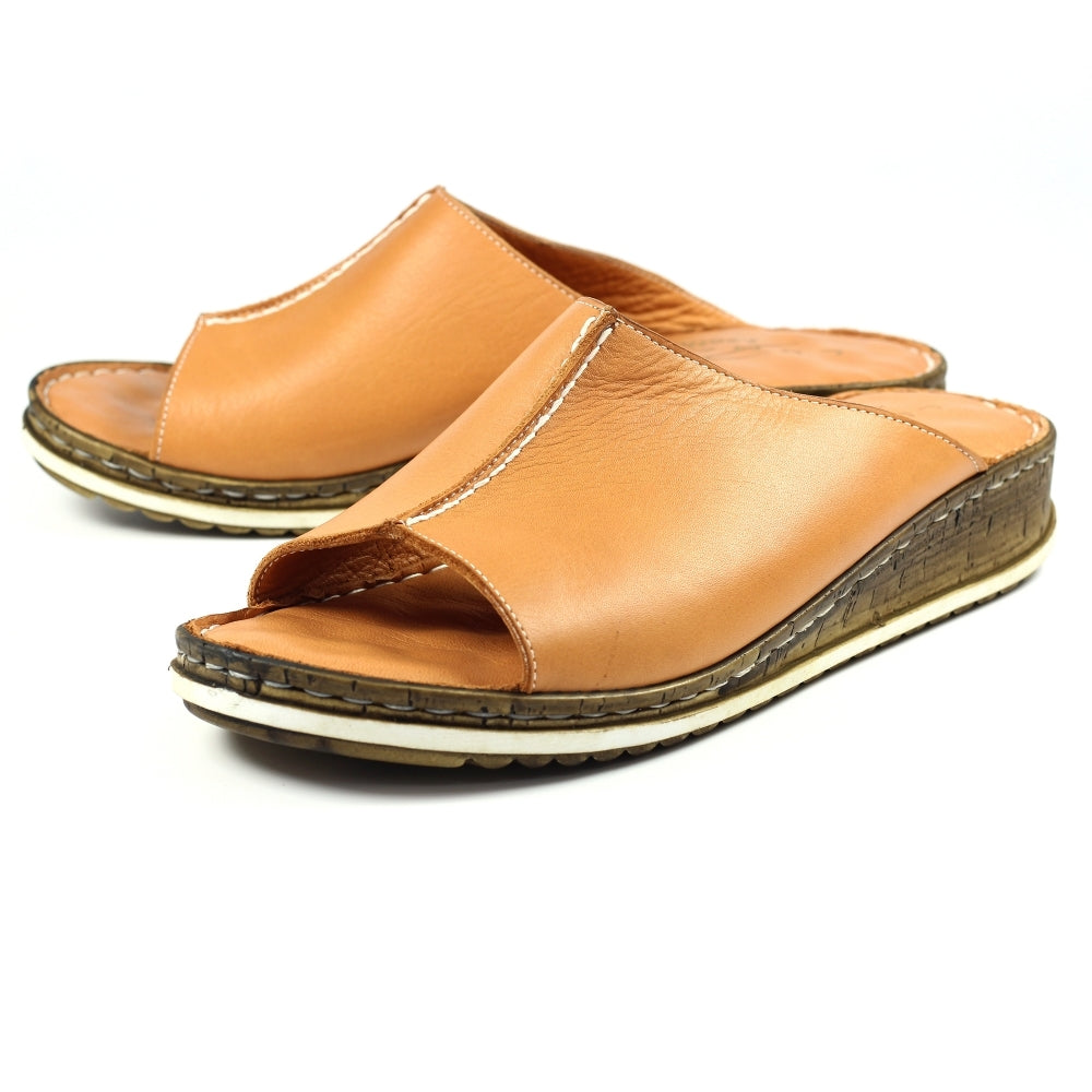 Ladies Lunar Mule Tan Leather Slider Harmony Flats SALE