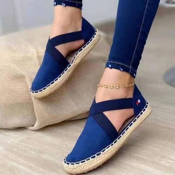 Libiyi Flat Straw Braid Elastic Strap Casual Shoes