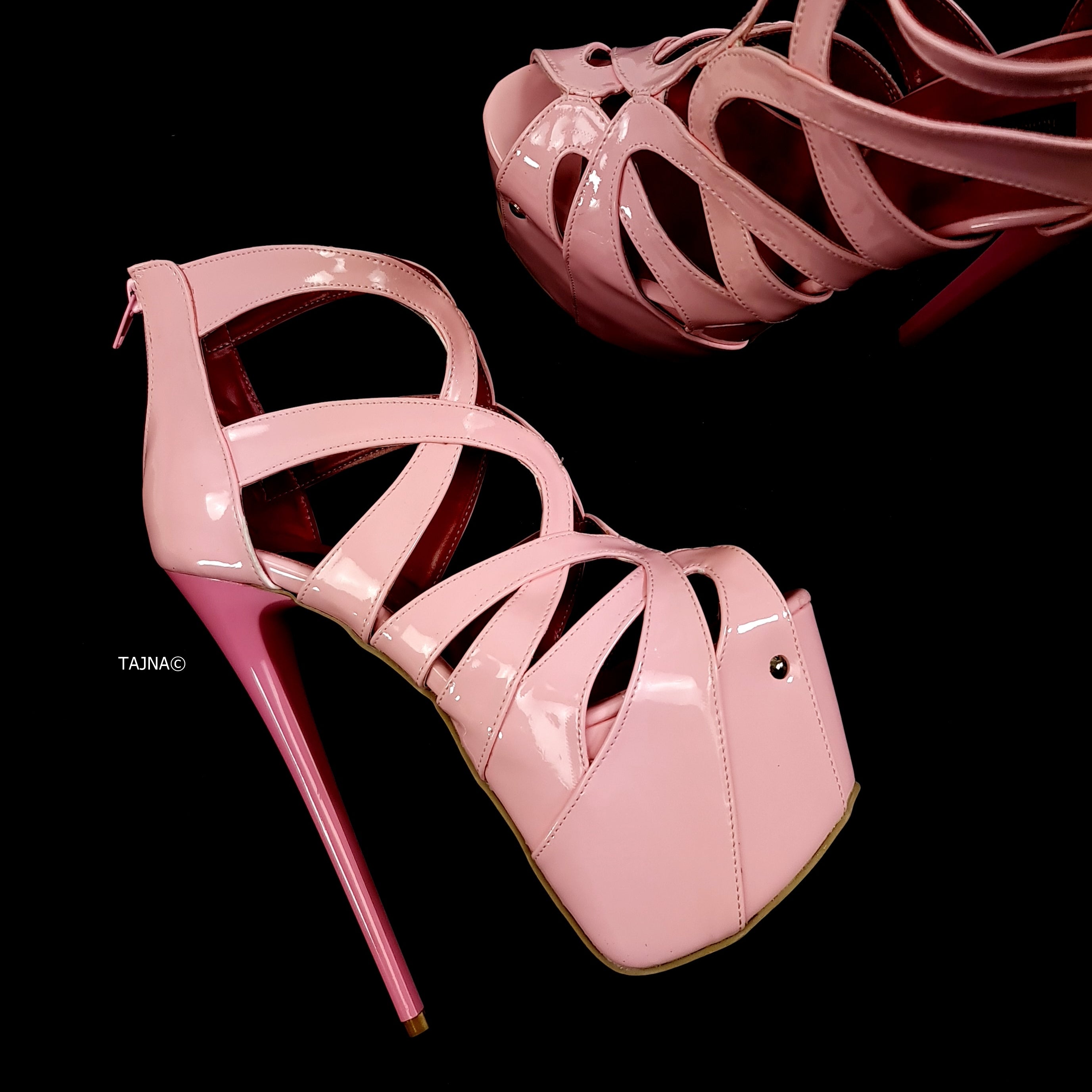 Light Pink Gloss Ankle Cage Bondage High Heels