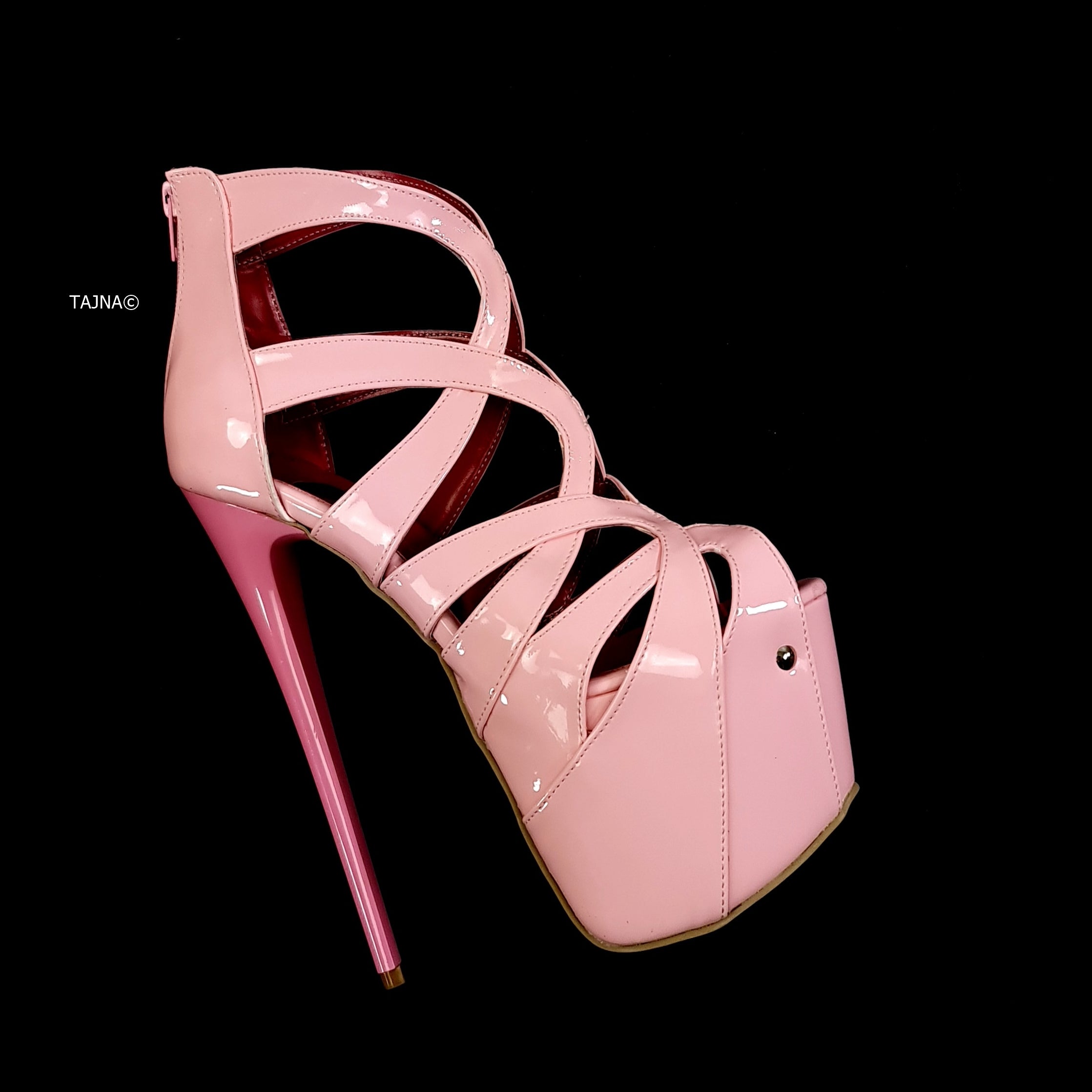 Light Pink Gloss Ankle Cage Bondage High Heels