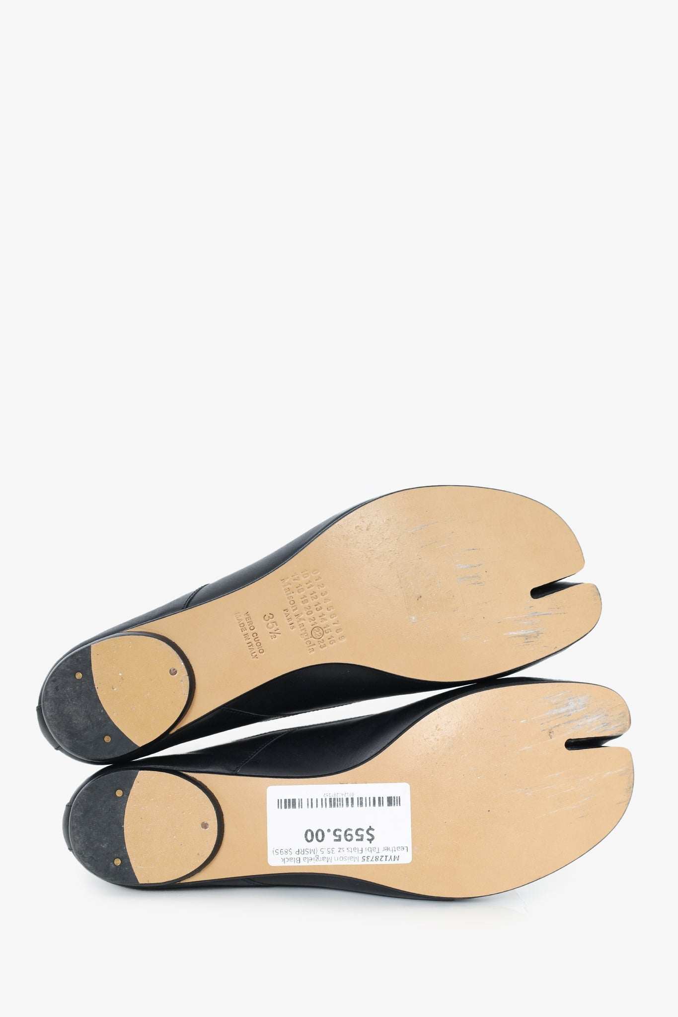 Maison Margiela Black Leather Tabi Flats Size 35.5