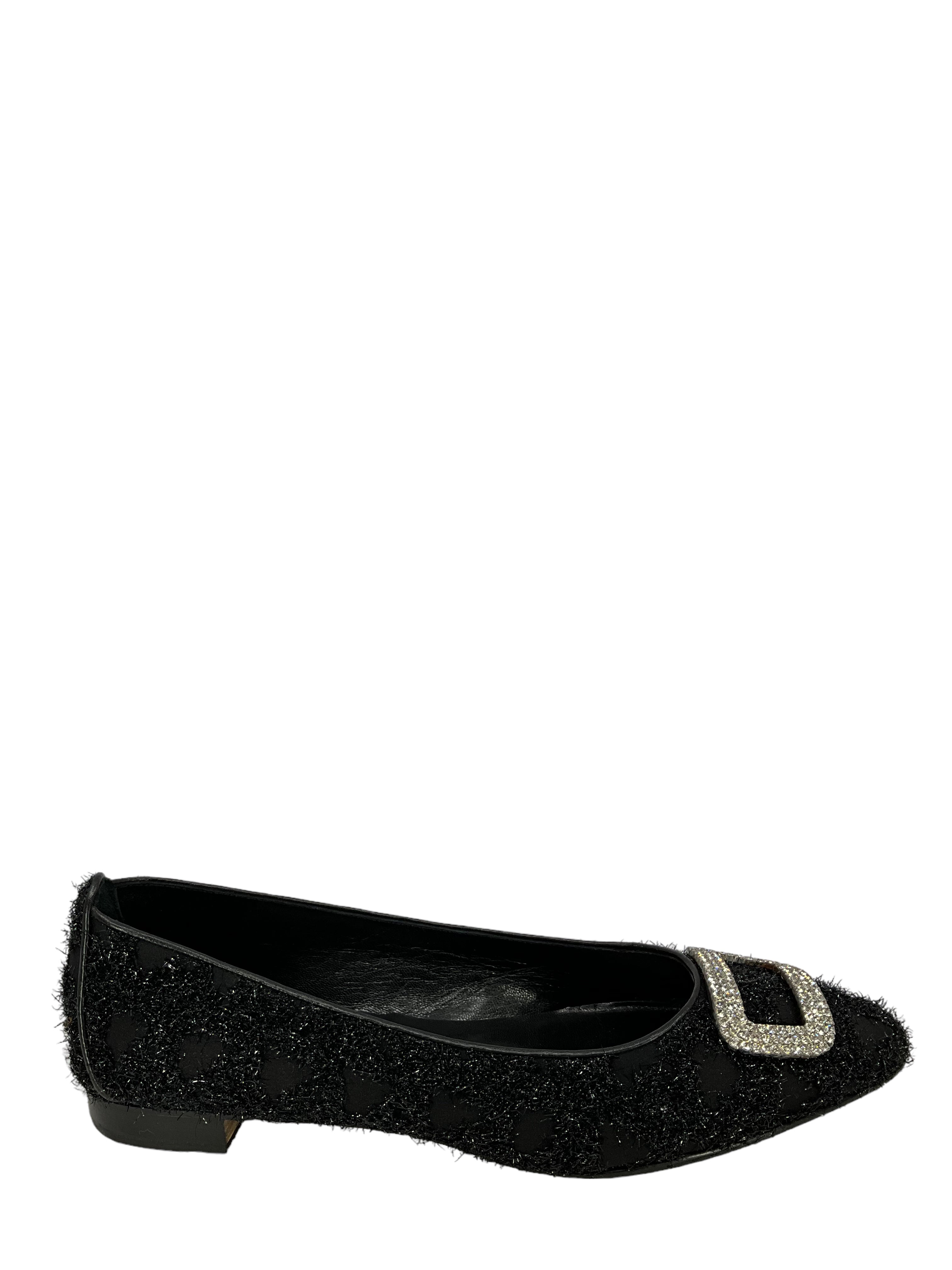 Manolo Blahnik Black Textured Fabric Flats Size 11