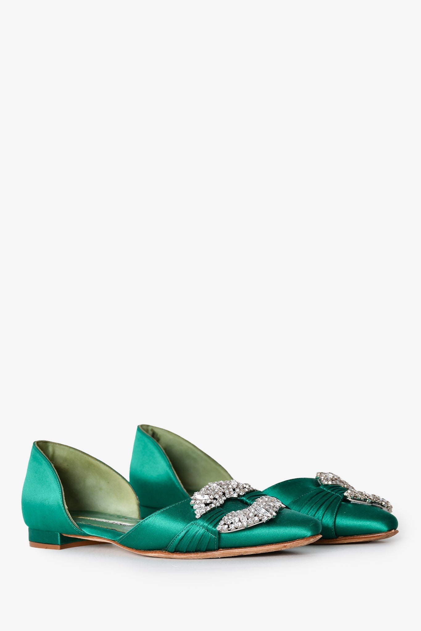 Manolo Blahnik Green Crystal Embellished Flats Size 34.5